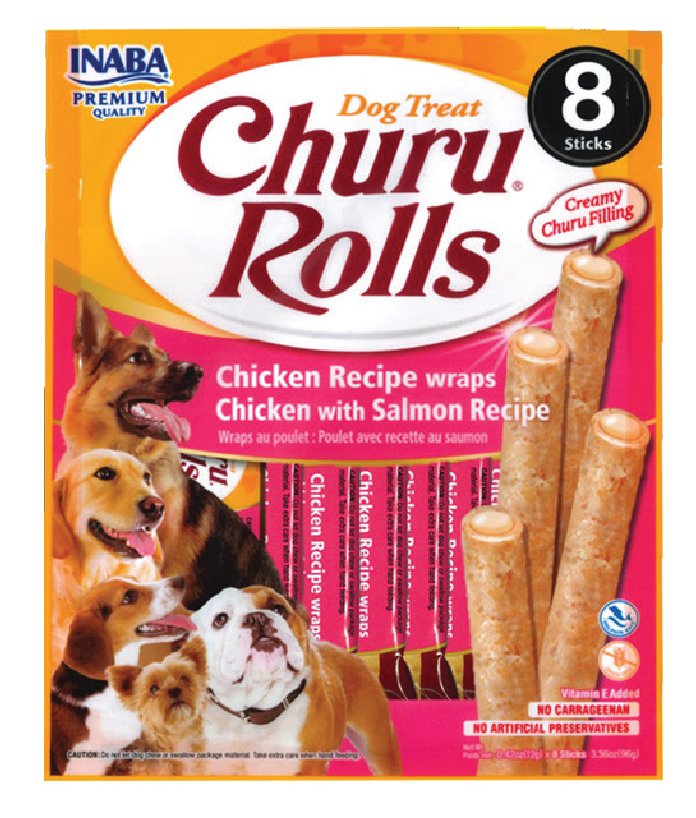 CHURU ROLLS FOR DOG CHİCKEN RECİPE  WRAPS CHİCKEN WİTH SALMON RECİPE  (KUTU İÇİ 6'LI KOLİ İÇİ 48'Lİ)