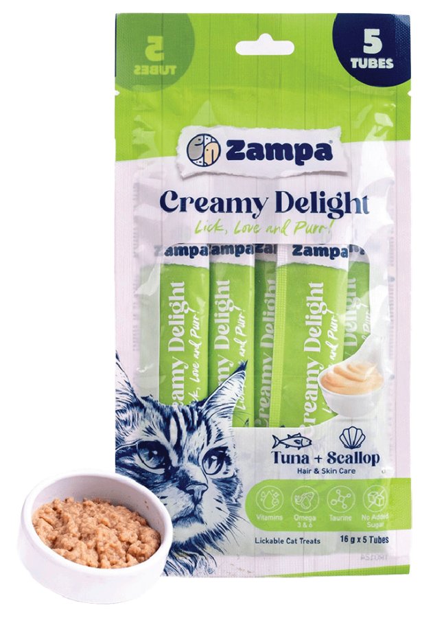 ZAMPA CREAMY DELİGHT TON BALIKLI & DENİZ TARAKLI KEDİ KREMA ÖDÜL MAMASI - 16G X 5 12'LI