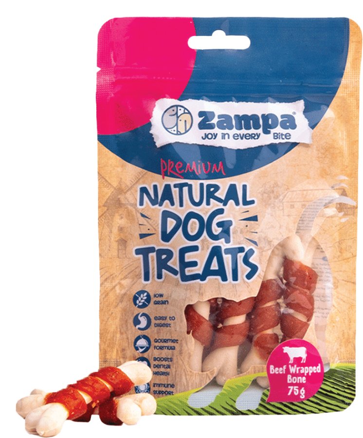 ZAMPA KÖPEK ÖDÜL MAMASI DANA ETLİ PARÇACIKLI KEMİK ÖDÜLÜ 12x75g